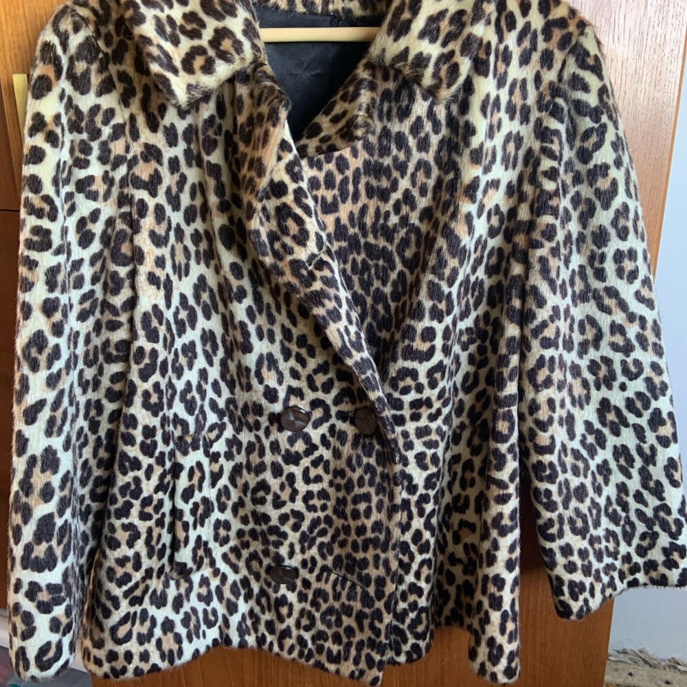 Vintage 60s Leopard Peacoat faux Fur size large 12 14 - Picture 5 of 14